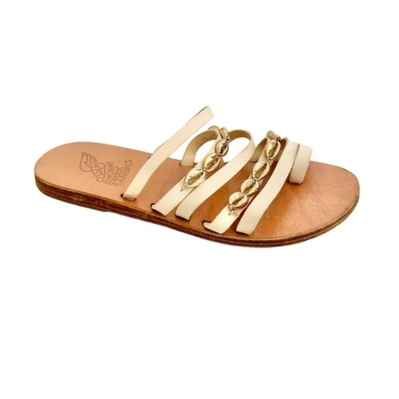 Ancient Greek Sandals Shoes - Ancient Greek Sandals Women’s Leather Gold Accents Slides Size IT 38 US 8